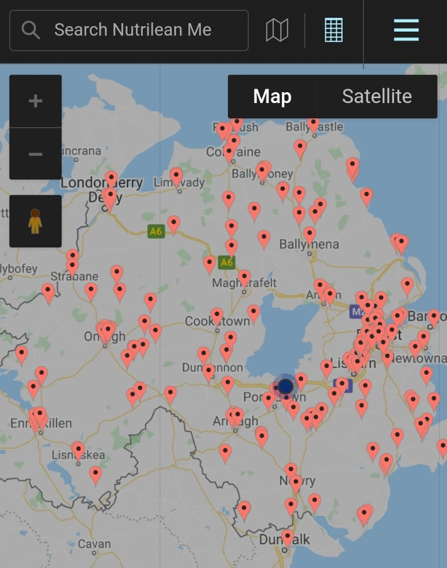 Nutrilean Meals and Protein Snacks Stockists Locator - Real time GPS directions and information of 200 Nutrilean Stockists across Northern Ireland. 